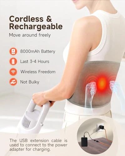 Gilaygrow Cordless Heating Pad With Massager For Back Pain Relief, Portable Wearable Heat Belt For Lower Back 8000Mah Rechargeable Wireless Electric With 3 Heat 3 Vibration, s For Women Men Mom Dad Seniors