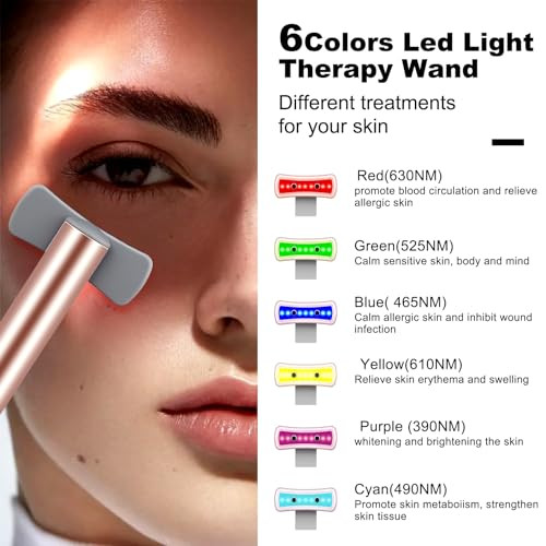 Jidany Red Light Therapy For Face 6 In 1 Led Light Therapy Eye Equipment For Skin Face Wand With Facial Massager Skincare Facial Wand Vibration Thermal Microcurrent 'Portable Beauty Tools
