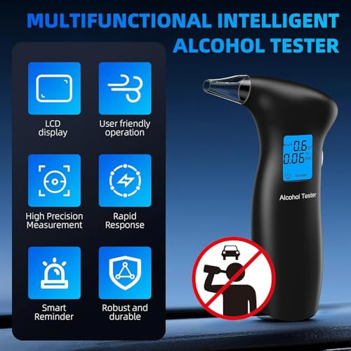 Lyraaxis Breathalyzer,Professional-Grade Breathalyzers For Alcohol With 12 Replaceable Mouthpieces,High-Accuracy Portable Alcohol Breathalyzer Tester For Personal Home & Travel Use