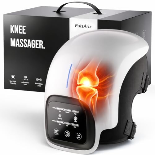 Pulsarix Heated Knee Massager With Red Light & Vibration, Cordless Electric Smart Knee Massager With Heat, 3 Heat & 3 Vibration Levels, Memory Function, Portable Rechargeable 3000Mah, Usb-C, White