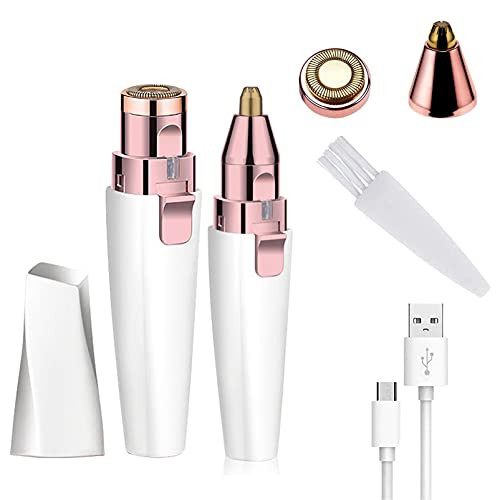 Meitrend Facial Hair Remover For Women,Nose Hair Trimmer Rechargeable 2-1 Eyebrow Razor Portable Electric Shaver Painless Hair Remover Device For Face Nose Peach Fuzz Body Beard Lips Chin Female Hair Removal