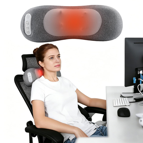 Mustools 2-In-1 Neck & Lumbar Massager Pillow With Heat For Office Chair, 3D Rotating Massage Nodes, Memory Foam Back Support For Posture Correction, Pain Relief & Relaxation At Home, Office, Travel