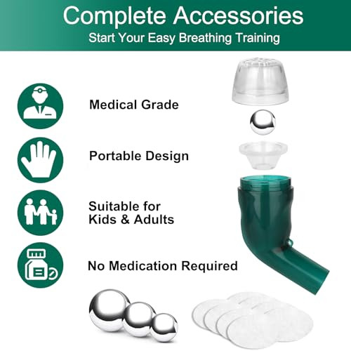 Giyosk Breathing Exercise Device For Lungs, Lung Expansion And Mucus Relief Device, Portable Expiratory Breathing Exerciser With A Set Of Accessories, Breathing Trainer For Lung Cleanse(Green)