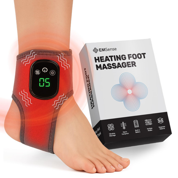 Emsense Heating Foot Massager - Cordless Vibration & Heat Therapy Wrap With 5 Heat Levels & 3 Vibration Modes For Tired Feet, Ankles & Lower Calf, Usb-C Rechargeable 1 Pack