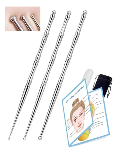 Ideayard Facial Reflexology Tools - 5.8Inch Stainless Steel Long Acupressure Tools, Tmj Relief, Deep Muscle/Nerve Point Massager Tool, Ear & Face Reflexology Pen Set 3 Pieces
