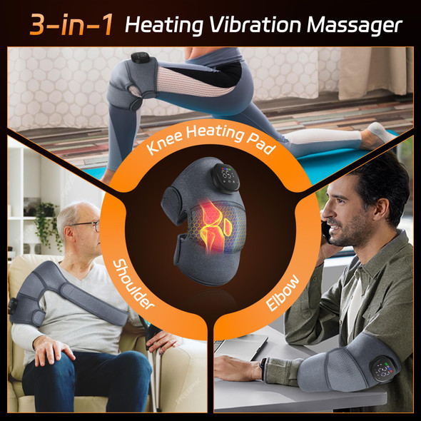 Eniosvar Knee Massager With Heat And Vibration, Cordless Heating Pad For Knee, 3-In-1 Massager For Knee Shoulder Elbow, Portable Washable Heated Knee Brace For Arthritis, With 2 Extension Straps