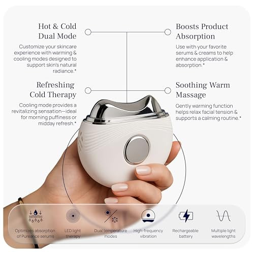 Pureance Hot & Cold Beauty Instrument - Red Light Therapy For Face & Neck - Portable Facial Massager Tool - Led Thermal Face Sculpting Wand- For Skin Care, Lift, Puffiness, Wrinkles, Double Chin