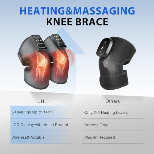 Knonnetd Cordless Knee Massager With Heat Vibration For Pain Relief, Electric Heated Knee Brace With 5 Heat Levels And 3 Massage Mode, s For Men Women