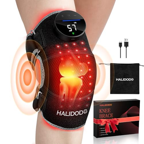 Halidodo Red Light Therapy & Vibration Massage Knee Brace - Wireless Rechargeable Controller, 660Nm & 850Nm Red Light Therapy Heated Device For Knee/Joint/Elbow/Shoulder.