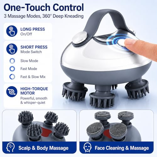 Melonsun Electric Scalp Massager, Anti-Tangle Deep Kneading Head Massager, Ipx7 Waterproof Shower Use, Usb-C Rechargeable, 3 Modes, 8 Removable Claws, Stress Relief For Women Men