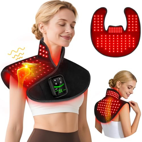 Halidodo Red Light Therapy For Neck Shoulder With Heat & Massage, 5000Mah Controller Infrared Light Pad With 118 Leds, Timer & Pulse Modes, Portable Design For Upper Back, Shoulder, Neck, Last 175-190Mins