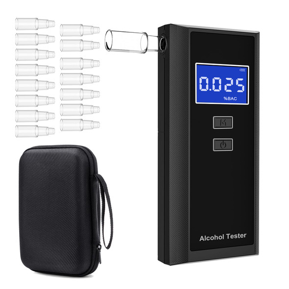 Profelinx Breathalyzer With 15 Mouthpieces Carrying Bag - Portable Breathalyzers For Alcohol Tester Digital Lcd Display Fast Bac Estimate Audio Alarm (Black)