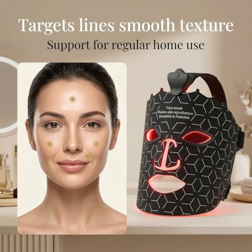 Garaten Led Mask Light Therapy For Face - Flexible Silicone Red Light Therapy Mask For Skin Rejuvenation And Anti-Aging - Wireless & Rechargeable Professional Home Skincare Tool, Black