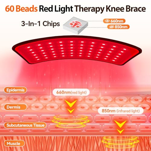 Puroth Red Light Therapy Knee Brace With Massage, 3 Vibration Knee Massager With 660Nm 850Nm Infrared Red Light, 5000Mah Cordless Electric Heated Knee Wrap For Knee Joint Elbow, For Men Women