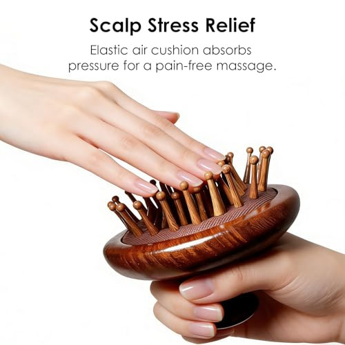 Kangfit Wooden Scalp Massager For Hair Growth, Easy-Grip Handheld Brush For Dandruff Removal & Stress Relief, Anti-Static Portable Hairbrush With Box, Travel & Home Use, Pet Friendly