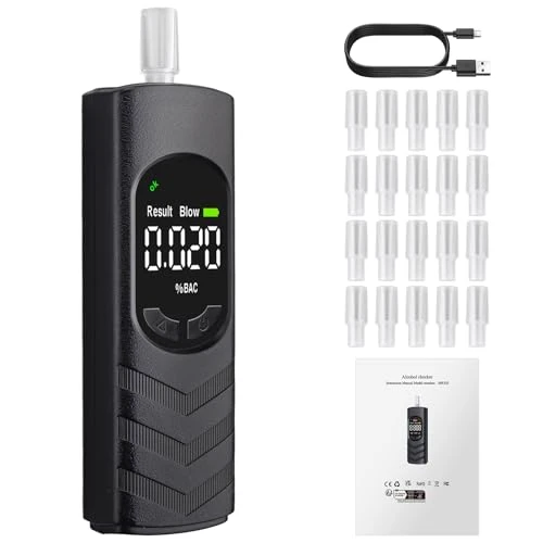 Proster Dual-Sensor Portable Breathalyzer With Voice Prompts & 20 Mouthpieces - Rechargeable Digital Alcohol Tester Professional Accuracy, Fast 4-Second Results For Personal & Workplace Use