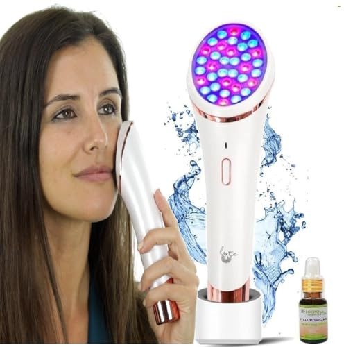 Lift Care Lyte Wireless Duo Led Light Therapy Red & Blue Light Therapy Wand For Face Includes Hyaluronic Serum W/Automatic Sensor Wrinkle Reduction Facial Handheld Tool