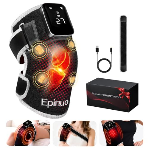 Epinuo Red Light Therapy For Knee,With 5 Vibration Massage, Cordless Rechargeable 5000Mah Heated Knee Massager For Pain Relief, s For Women Men, 660Nm&850Nm Near Infrared Light Brace