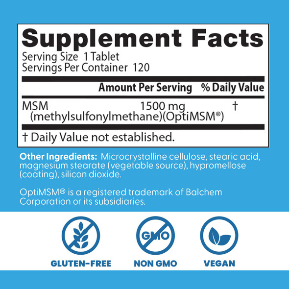 Doctor's Best MSM Supplement 1500mg, 120 Tablets  for Men & Women