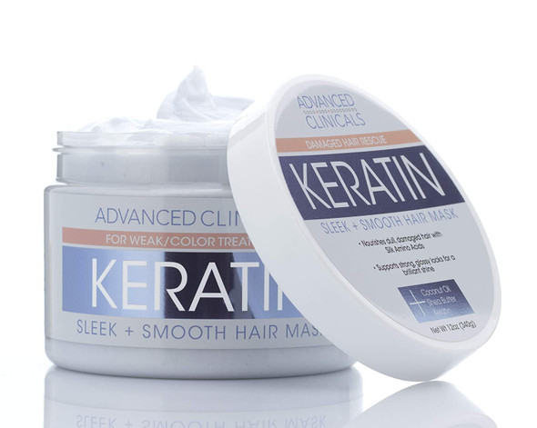 Advanced Clinicals Keratin Hair Treatment Mask For Color Treated Hair Detoxifying Keratin Conditioner To Strengthen Broken, Color-Treated Hair Fortifying Hair Repair Mask W/ Shea Butter, 12 Oz