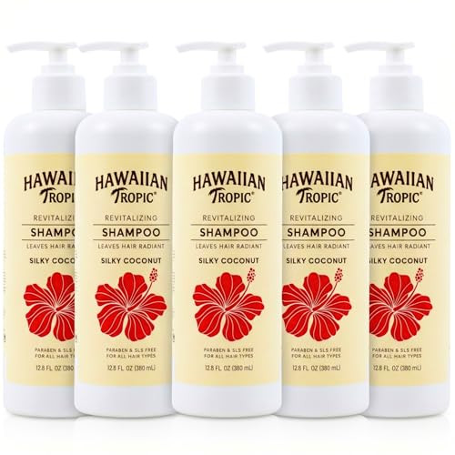 Hawaiian Tropic Silky Coconut Shampoo (5 Pack) Bulk Hotel Amenities - 380Ml Bottles (64 Fl Oz Total) - Sls Free Toiletries For Airbnb Hosts Guest Bathrooms & Vacation Rentals