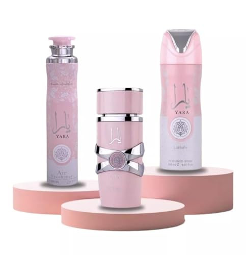 Lattafa Yara Bundle Eau De Parfum 100Ml Perfumed Body Spray 200Ml Air Freshener 300Ml Long-Lasting Floral Vanilla Scent For Women Complete Fragrance Set