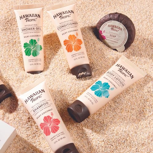 Hawaiian Tropic Silky Coconut Bulk Amenities (150 Pack) - Complete Travel Size Toiletries Kit With Shampoo Conditioner Body Wash Lotion & Soap Airbnb Essentials For Hosts Hotels & Guest Bathrooms