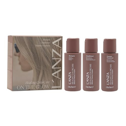 L'anza Healing Colorcare Mini Hair Care Kit Color-Safe Shampoo Conditioner & Trauma Treat Leave-In For Dry Damaged Or Treated Hair Anti-Fade Formula Moisturizes Adds Vibrance & Shine
