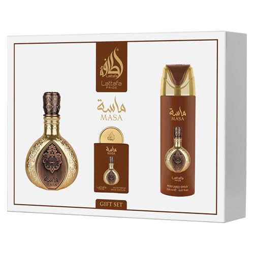 Lattafa Pride Masa 3-Piece Set | 100Ml Eau De Parfum 200Ml Deodorant 20Ml Eau De Parfum | Unisex Long Lasting Floral Woody Arabic Perfume Set