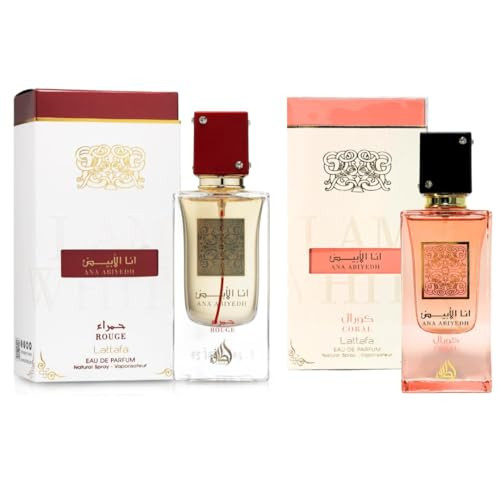Lattafa Ana Abiyedh Rouge & Coral Eau De Parfum Bundle | 100Ml X 2 (3.4 Oz Each) | Long-Lasting Unisex Fragrance Set | Authentic Middle Eastern Perfumes