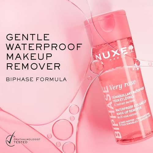 Nuxe Waterproof Makeup Remover With Rose Extract. Gentle Eye & Lip Makeup Remover For Sensitive Skin Non-Greasy Bi-Phase Cleanser 3.3 Fl Oz