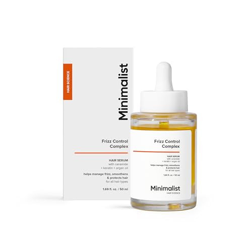 Minimalist Frizz Control Serum With Keratin Argan Oil & Ceramide | Smooths Adds Shine Controls Frizz & Protects From Heat And Uv Damage | For All Hair Types | 1.69 Fl Oz / 50 Ml