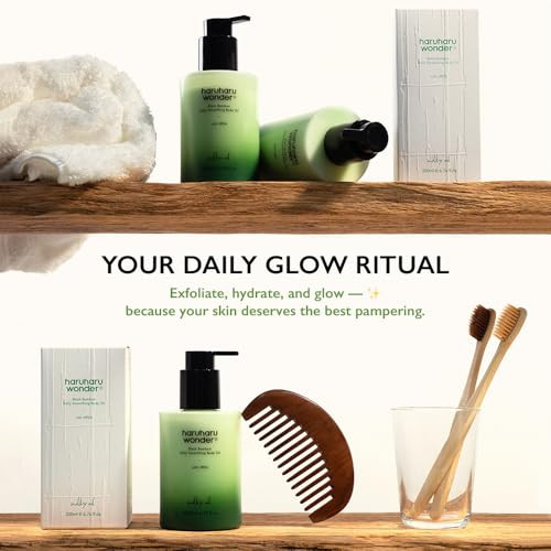 Haruharu Wonder Black Bamboo Daily Smoothing Body Oil Fast Absorption Lightweight Non-Greasy Deeply Hydrating Locks In Moisture Softens & Nourishes Skin With Almond & Argan Oil 6.76 Fl Oz