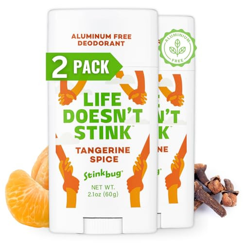 Stinkbug Naturals Organic Aluminum Free Deodorant Stick With Tangerine Spice Coconut Oil And Essential Oils Paraben Free Sensitive Skin Deodorant 2.1 Ounces Pack Of 2