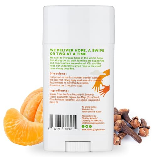 Stinkbug Naturals Organic Aluminum Free Deodorant Stick With Tangerine Spice Coconut Oil And Essential Oils Paraben Free Sensitive Skin Deodorant 2.1 Ounces Pack Of 2