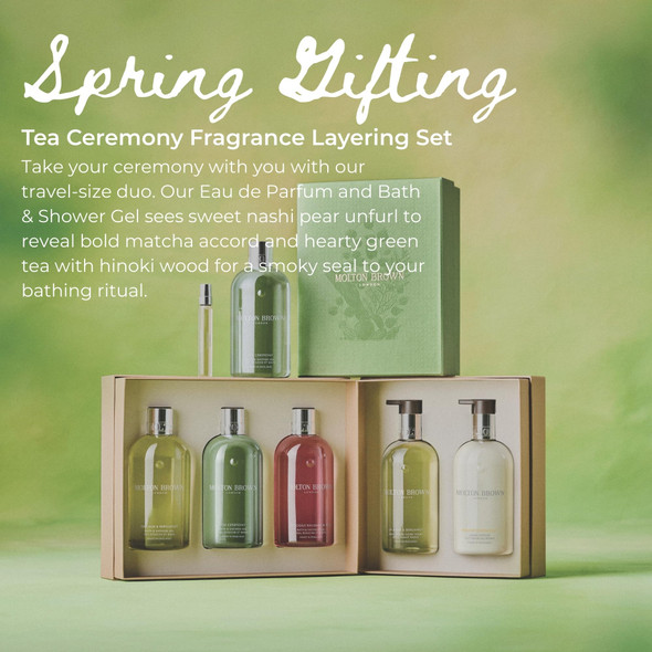 Molton Brown Tea Ceremony Set - Eau De Parfum 0.25 Fl. Oz. Body Wash 10 Fl. Oz. Luxury Scented Bath & Shower Gel Fragrence Set For Women Mothers Day