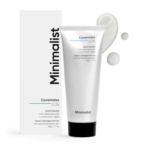 Minimalist Face Moisturizer For Oily Skin & Barrier Repair | 0.3% Ceramide Madecassoside & Ursolic Acid | For Women & Men | 1.7 Oz / 50 Gm