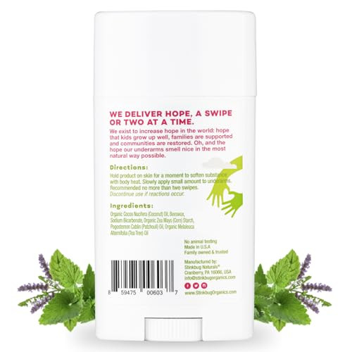 Stinkbug Naturals Organic Aluminum Free Deodorant Stick With Patchouli Coconut Oil And Essential Oils Paraben Free Sensitive Skin Deodorant 2.1 Ounces Pack Of 2