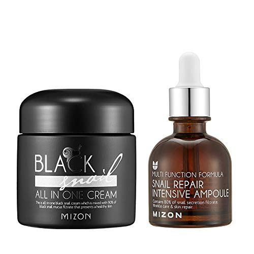 Mizon Snail Repair Intensive Ampoule & Black Snail All In One Cream. Moisturizing Anti-Aging Blemish Care Skin Regeneration