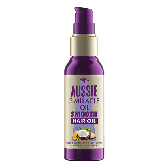 Aussie Smooth Hair Oil with Coconut Oil, Macadamia Nut Oil and Safflower oil. 3 Miracle Hair Oil for frizzy hair, 100ml