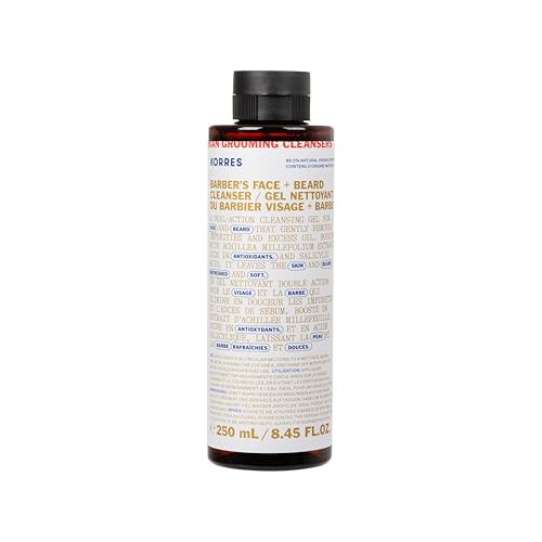 Korres Athenian Grooming Cleansing Gel For Face & Beard Deep Cleanser With Achillea Millefolium Extract & Salicylic Acid Removes Oil & Dirt Vegan Silicone & Paraben Free Matte Finish 8.45 Fl Oz
