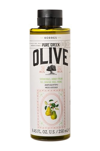 Korres Pure Greek Olive Shower Gel Honey Pear Scent Plant Based Foaming Body Cleanser With Olive Leaf Extract Active Aloe & Wheat Proteins For Women & Men Gentle Wash Made In Greece 8.45 Fl Oz