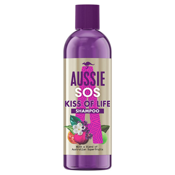 Aussie Shampoo SOS Kiss Of Life Hair Repair Treatment Vegan Shampoo, For Dry Damaged Hair. Repair Treatment With A Blend Of Australian Superfoods, 290ml