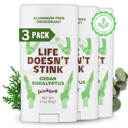 Stinkbug Naturals Organic Aluminum Free Deodorant Stick With Cedar Eucalyptus Coconut Oil And Essential Oils Paraben Free Sensitive Skin Deodorant 2.1 Ounces Pack Of 3