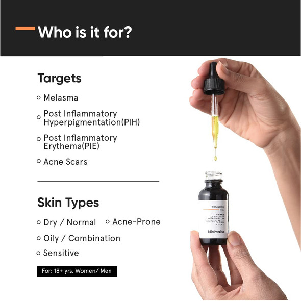 Minimalist Tranexamic Acid Serum + Hpa To Reduce Dark Spots Melasma Pie Pih | For Smoother & Even Looking Skin| For Women & Men | 1 Fl Oz / 30 Ml