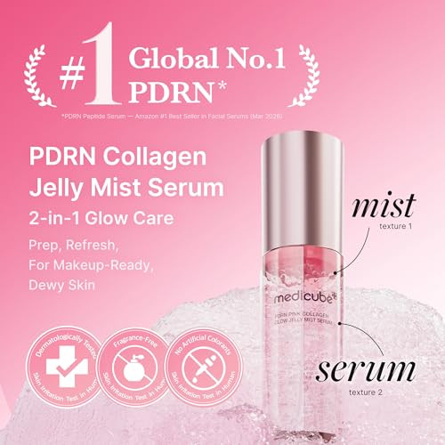 Medicube Jelly Mist Serum With Pink Pdrn Collagen | Dual-Texture Glow Spray With Niacinamide Glutathione Ceramide Hyaluronic Acid | For Hydration Radiance Plump-Looking Skin | 2.02 Fl.Oz