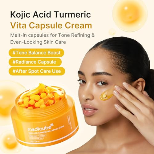 Medicube Tone-Refining Capsule Cream Duo: Kojic Acid Turmeric And Pdrn Capsule Cream | Trending Ingredients For Uneven Skin Tone & Texture | Tone-Refining And Firming Moisturizer Set