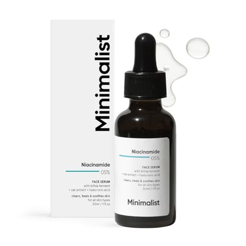 Minimalist 5% Niacinamide Serum With Hyaluronic Acid For Clear Skin | Reduces Blemishes/Acne Marks Pore Minimizer Repairs & Soothes Skin | For Women & Men | 1 Fl Oz / 30 Ml