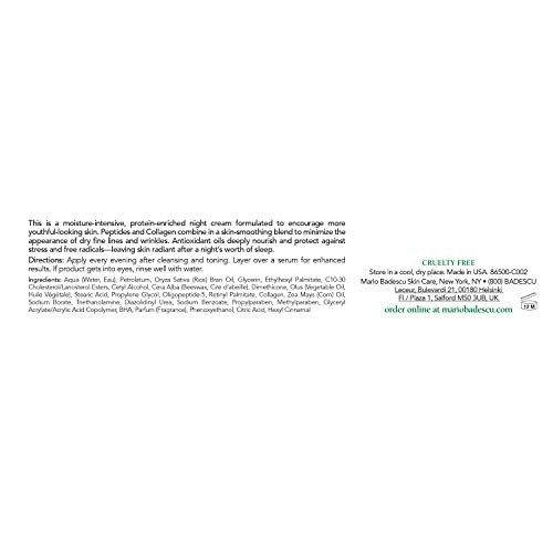 Mario Badescu Protein Night Cream For Dry And Sensitive Skin Anti Aging Face Cream With Peptides Collagen & Vitamins A & E Reduces Wrinkles Face Moisturizer For Women And Men 1 Oz