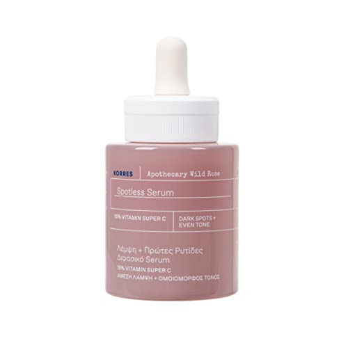 Korres Apothecary Wild Rose Spotless Serum 15% Vitamin C With Wild Rose Oil & Antioxidants Vitamin C Serum For Radiance & Skin Tone Daily Skin Care For Women & Men 1.01 Fl Oz